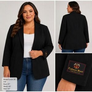 Studio 205 Woman Black Wool Cashmere Blend Blazer Jacket Women's Plus Size 20W